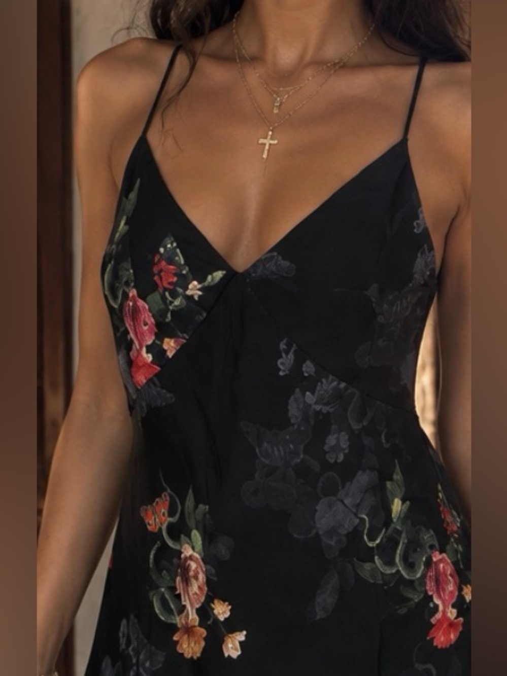 AllSaints Melody Nancy Black Floral Silk Blend Maxi Slip Dress whimsigoth 90s - Picture 2 of 12